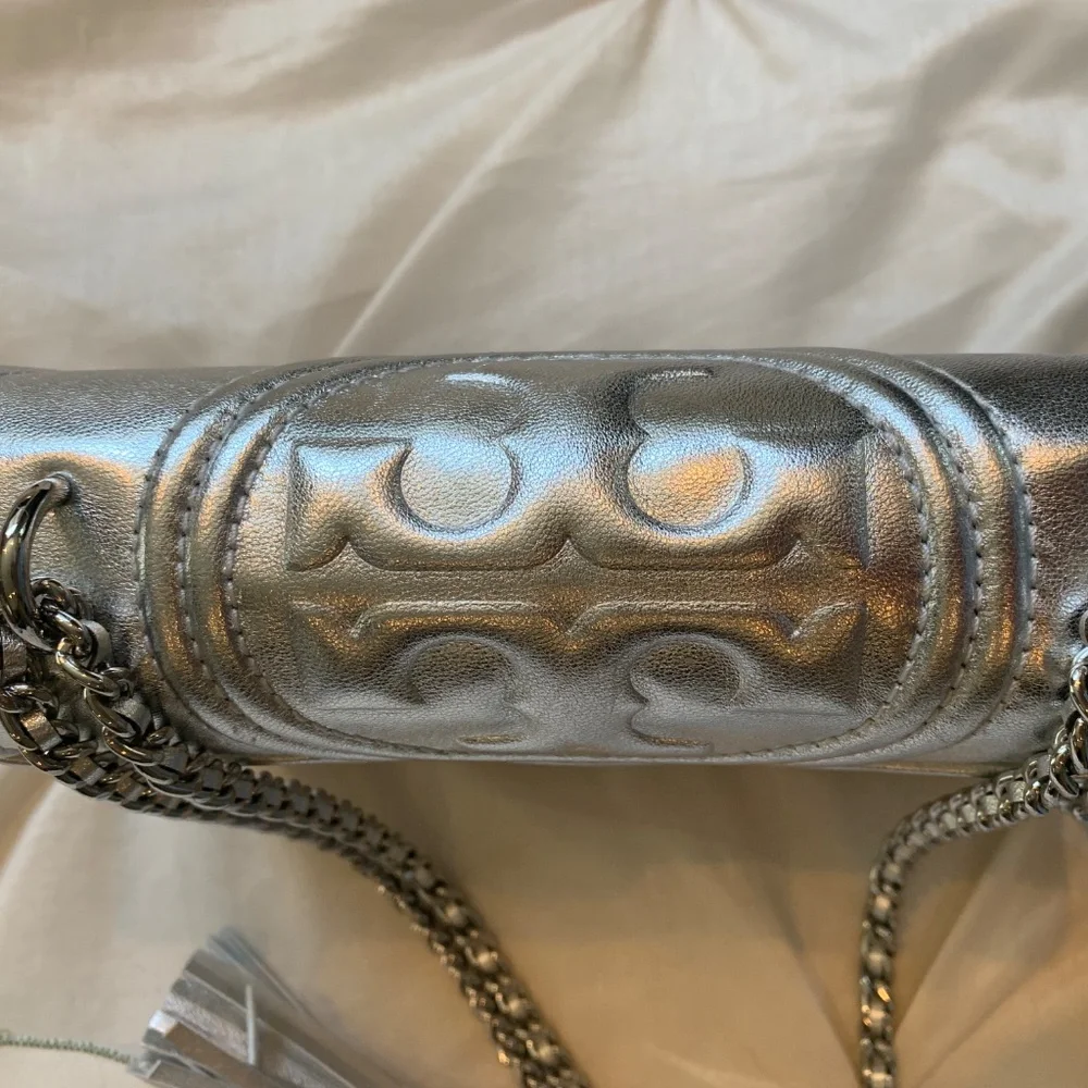 Tory Burch Silver Small Fleming Shoulder Handbag
